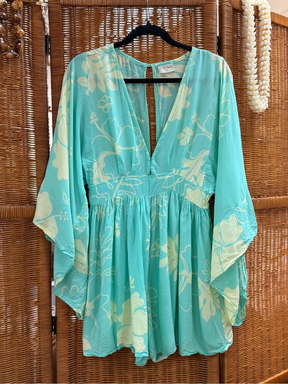 Aqua Floral Mini Dress with Plunge V-Neck
